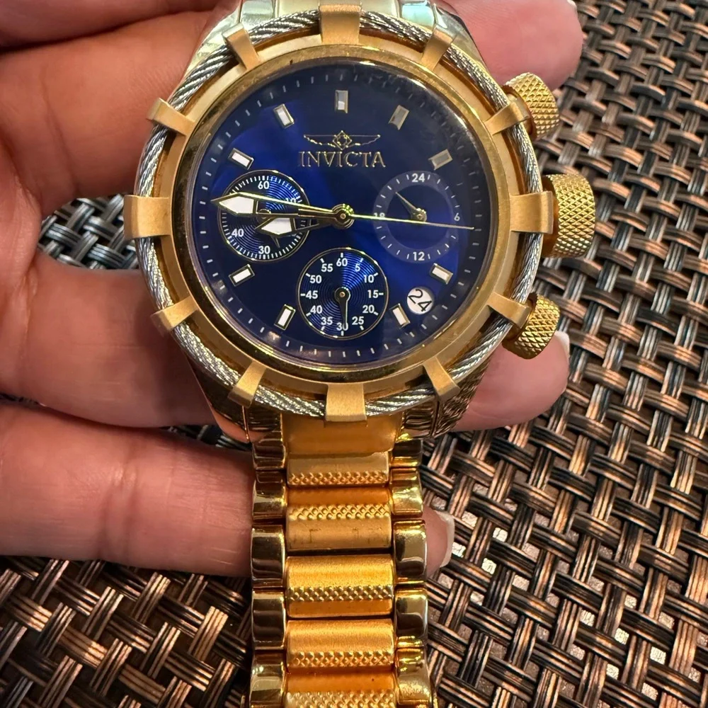 Invicta Gold and Navy Chronograph Bracelet Watch